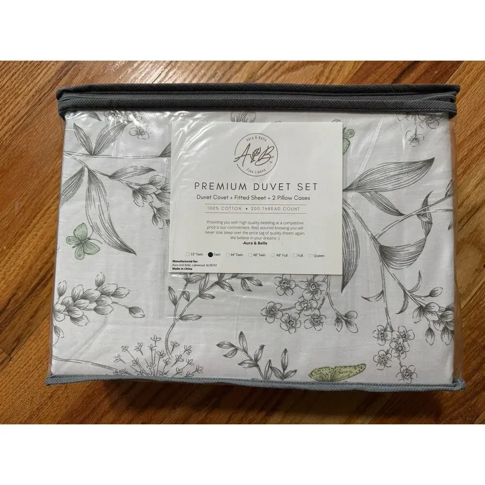 Premium Duvet Set 100% Cotton Floral Duvet Cover + Fitted Sheet + 2 Pillow Cases